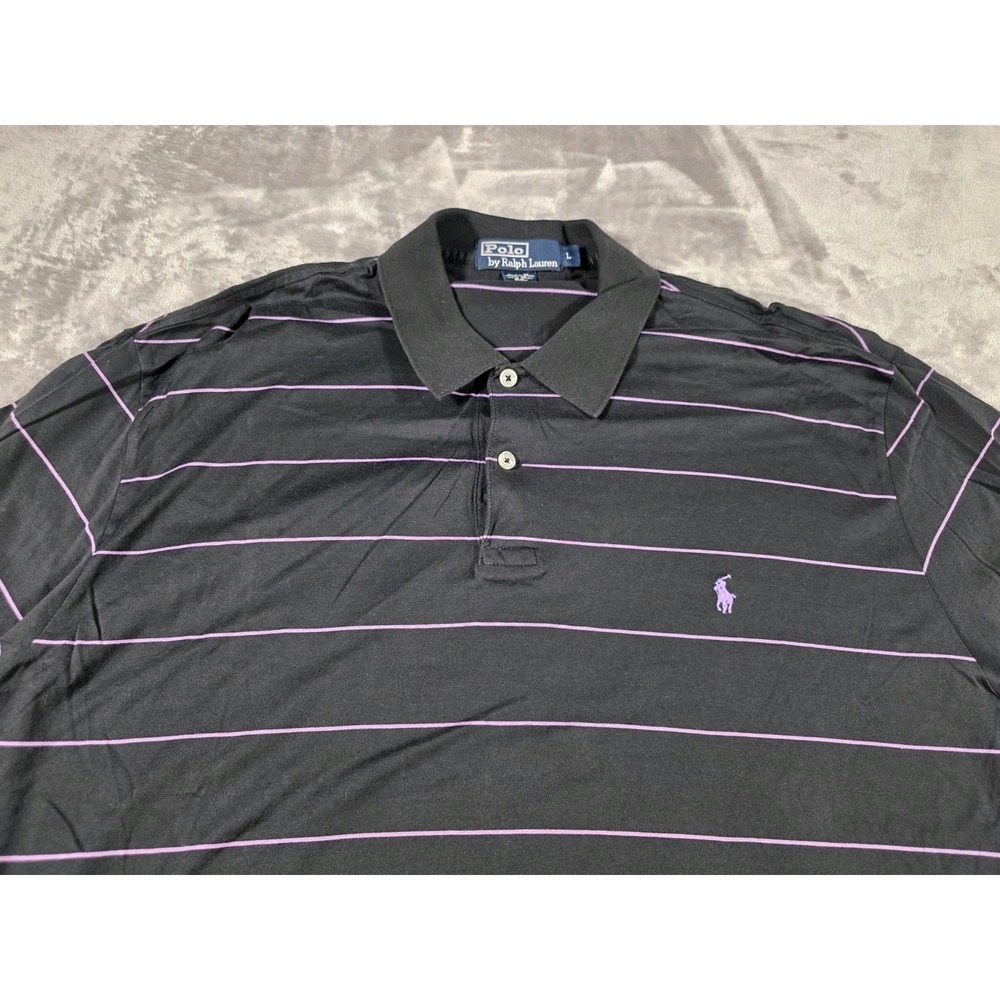 Polo Ralph Lauren Shirt Pima Cotton Jersey Knit Black w/purple Stripe Mens Large
